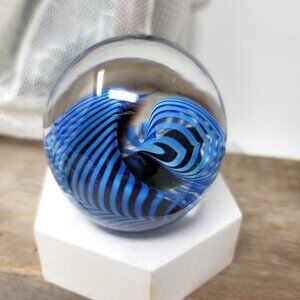 Vintage Robert Eickholt Glass Paperweight 1989 Blue Iridescent Clear